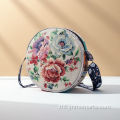 民族風色織提花印花圓形斜背包